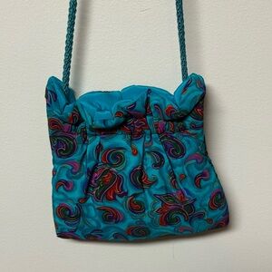 Kate Anderson Teal Paisley Silk Crossbody Purse – Boho Vintage Small Bag